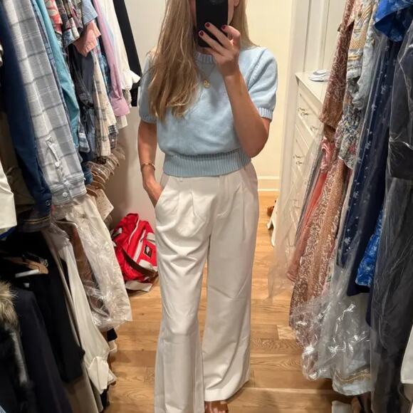 Toccin Blue Cropped Sweater Top MEDIUM Short Sleeve Preppy Spring Cotton $242 - Picture 5 of 12